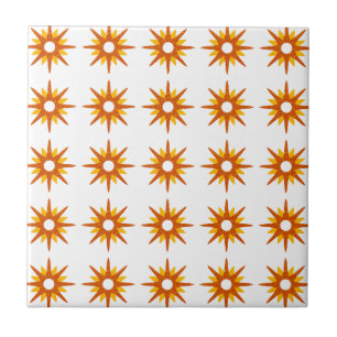 Azulejo De Cerâmica Padrão de explosão de estrelas laranja-vermelho mo
