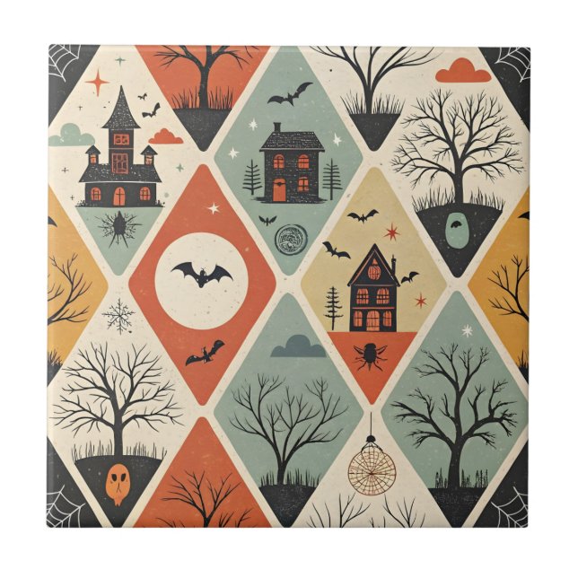 Azulejo De Cerâmica Padrão de fantasma escuro (Frente)