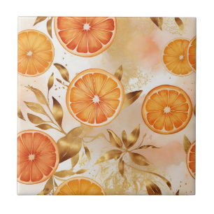 Azulejo De Cerâmica Padrão de Fatia de Laranja Dourada