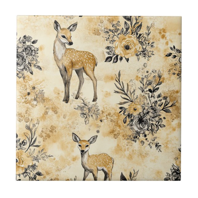 Azulejo De Cerâmica Padrão de Fauno da Floresta Rústica (Frente)