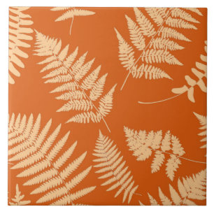 Azulejo De Cerâmica Padrão de Fern de Woodland, mandarim e Pastel Oran