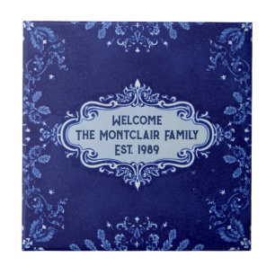 Azulejo De Cerâmica Padrão de floco de neve azul e branco com nome per