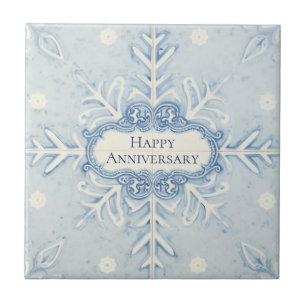 Azulejo De Cerâmica Padrão de floco de neve azul e branco com nome per