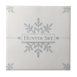 Azulejo De Cerâmica Padrão de floco de neve azul e branco com nome per