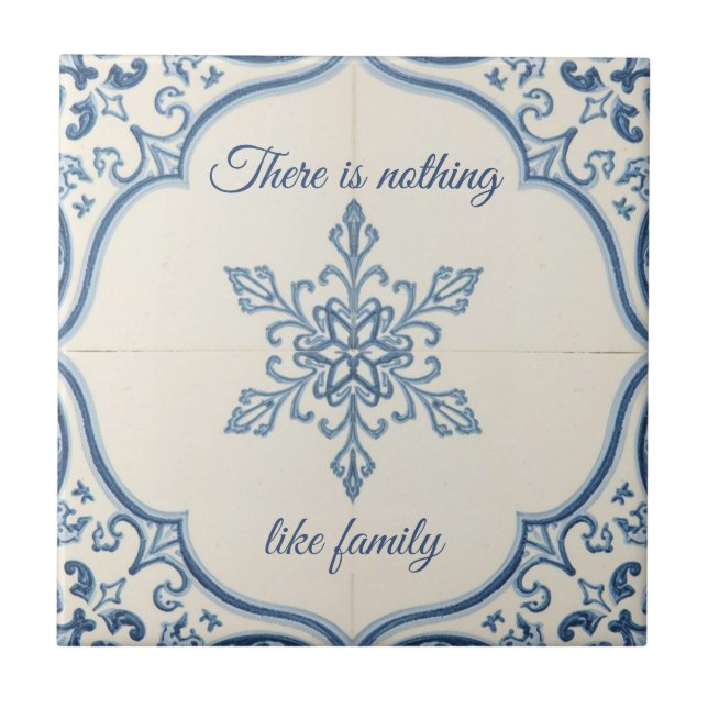 Azulejo De Cerâmica Padrão de floco de neve azul e branco com nome per (Frente)