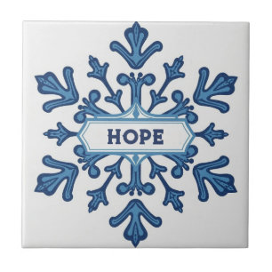 Azulejo De Cerâmica Padrão de floco de neve azul e branco com nome per