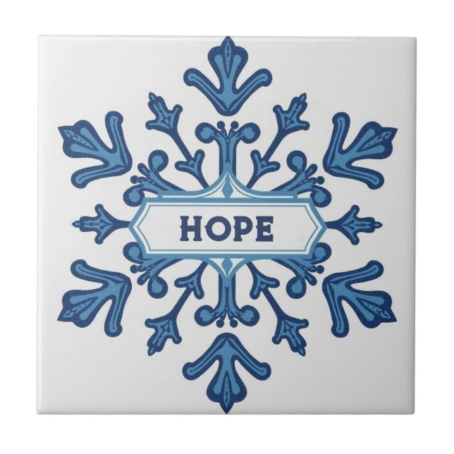 Azulejo De Cerâmica Padrão de floco de neve azul e branco com nome per (Frente)
