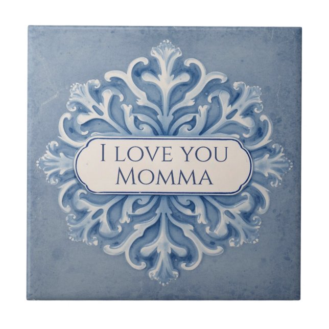 Azulejo De Cerâmica Padrão de floco de neve azul e branco com nome per (Frente)
