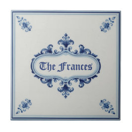 Azulejo De Cerâmica Padrão de floco de neve azul e branco com nome per