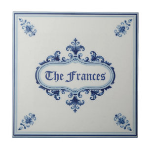 Azulejo De Cerâmica Padrão de floco de neve azul e branco com nome per