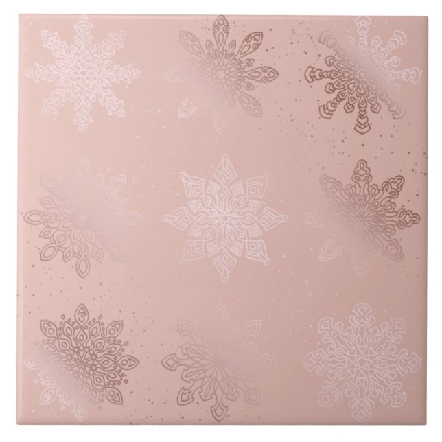 Azulejo De Cerâmica Padrão de floco de neve de Natal Dourado Elegante  (Frente)