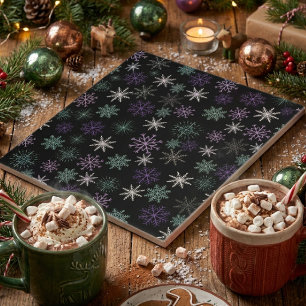 Azulejo De Cerâmica Padrão de Floco de Neve de Natal Preto Roxo Verde-