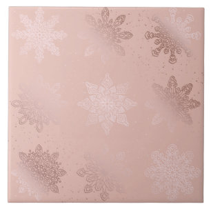Azulejo De Cerâmica Padrão de Floco de Neve Dourado de Natal Elegante