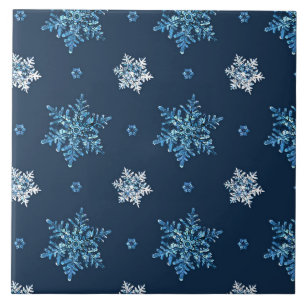 Azulejo De Cerâmica Padrão de Flocos de Neve Azul e Branco