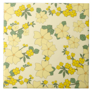 Azulejo De Cerâmica Padrão de Flor Amarelo Vintage