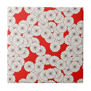 Azulejo De Cerâmica Padrão de flor Art Deco - creme no vermelho