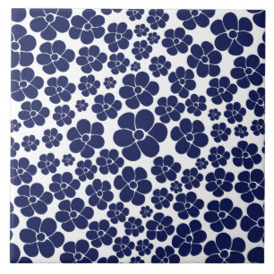 Azulejo De Cerâmica Padrão de Flor - Azul e Branco