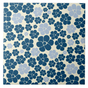 Azulejo De Cerâmica Padrão de Flor - Azul Escuro, Azul Claro e Creme