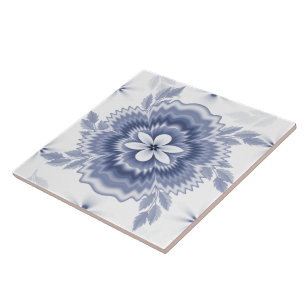Azulejo De Cerâmica Padrão de Flor Branco Azul