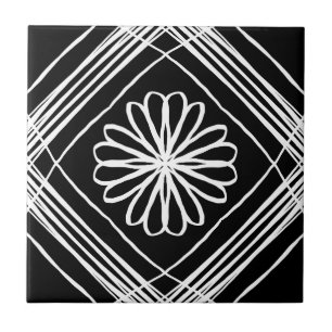 Azulejo De Cerâmica Padrão de Flor Branco Preto Moderno