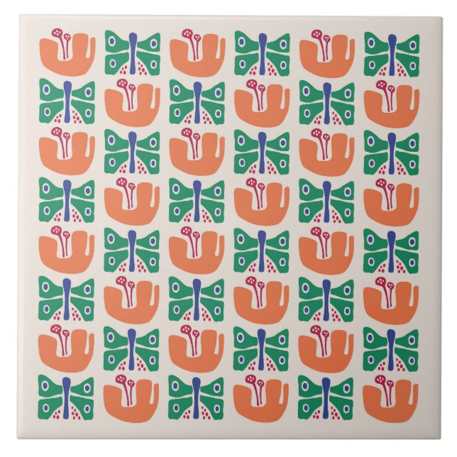 Azulejo De Cerâmica Padrão de Flor da Borboleta (Frente)