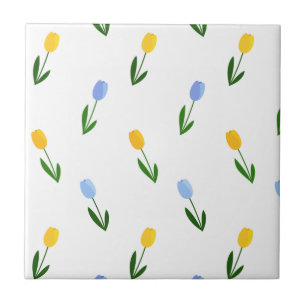 Azulejo De Cerâmica Padrão de Flor das Tulipas Amarelo e Azul