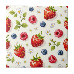 Azulejo De Cerâmica Padrão de Flor de Cerejeira Frutas Frescas de Verã