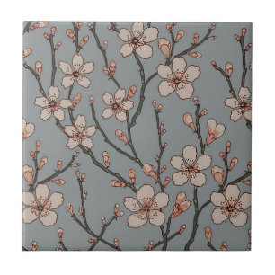Azulejo De Cerâmica Padrão de Flor de Cinza e Rosa Vintage