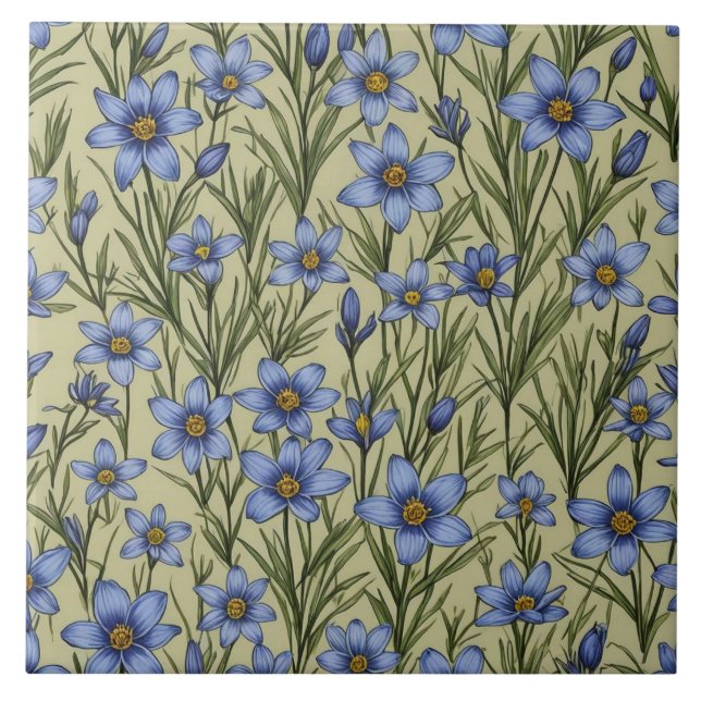 Azulejo De Cerâmica Padrão de flor de erva azul (Frente)