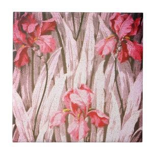 Azulejo De Cerâmica Padrão de flor de íris brilhante vintage