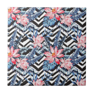 Azulejo De Cerâmica Padrão de Flor de Lotus Tropical