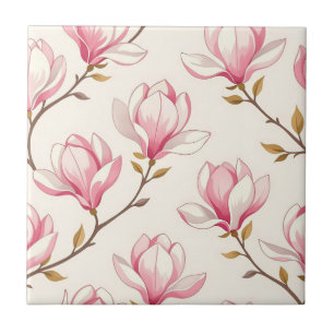 Azulejo De Cerâmica Padrão de Flor de Magnólia Rosa