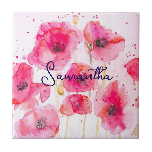 Azulejo De Cerâmica Padrão de Flor de Papoula de Flandres Vermelha Obr (Frente)