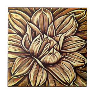 Azulejo De Cerâmica Padrão de Flor de Peônias Gigante em Castanho e be