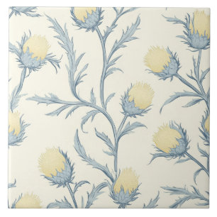 Azulejo De Cerâmica Padrão de Flor Floral com Thistle Azul-Limão