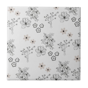 Azulejo De Cerâmica Padrão de Flor Hippie Y2K Preto Retro cinza