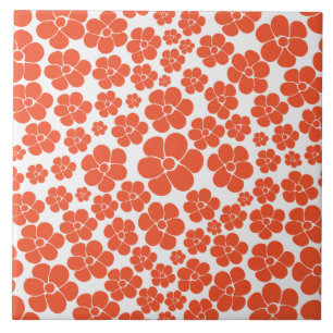 Azulejo De Cerâmica Padrão de Flor - Laranja e Branco