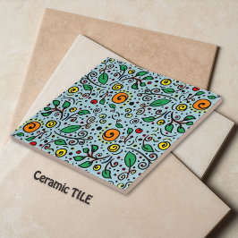 Azulejo De Cerâmica Padrão de Flor laranja Redemoinho de Frutas em Azu