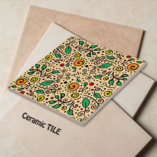 Azulejo De Cerâmica Padrão de Flor laranja Redemoinho de Frutas em Lar