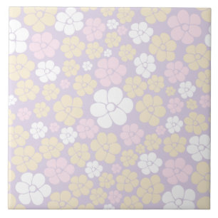 Azulejo De Cerâmica Padrão de Flor - Pink Pastel, Amarelo e Roxo