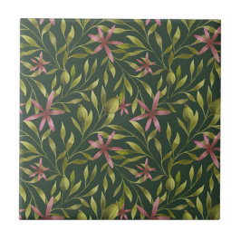 Azulejo De Cerâmica Padrão de Flor Rosa Elegante em Fundo Escuro