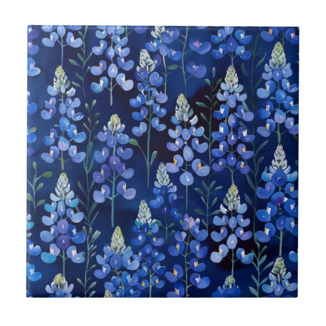 Azulejo De Cerâmica Padrão de flor selvagem do Bluebonnet, Floral azul (Frente)