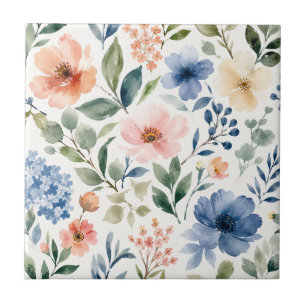 Azulejo De Cerâmica Padrão de Flor Silvestre em Aquarela Botânica Mode