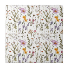 Azulejo De Cerâmica Padrão de Flor Silvestre Rosa Roxo Elegante