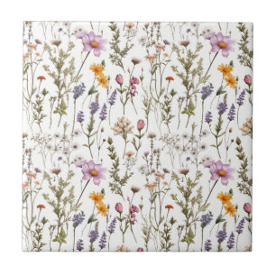 Azulejo De Cerâmica Padrão de Flor Silvestre Rosa Roxo Elegante