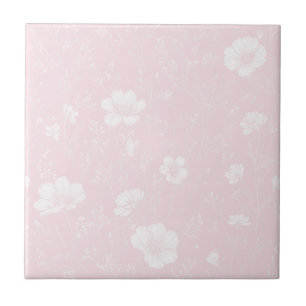 Azulejo De Cerâmica Padrão de Flor Silvestre Rosa Suave e Branco Atenu