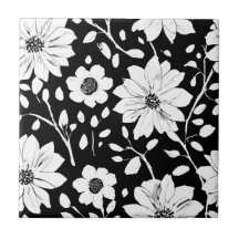 Padrão de Flor Simples Preto e Branco Sem Olho