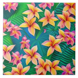 Azulejo De Cerâmica Padrão de Flor Tropical do Havaí