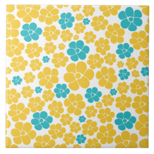 Azulejo De Cerâmica Padrão de Flor - Turquesa e Amarelo