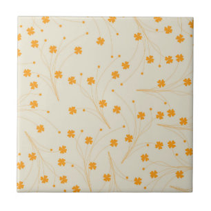 Azulejo De Cerâmica Padrão de Flor Y2K 70s do Orange Beige Retro